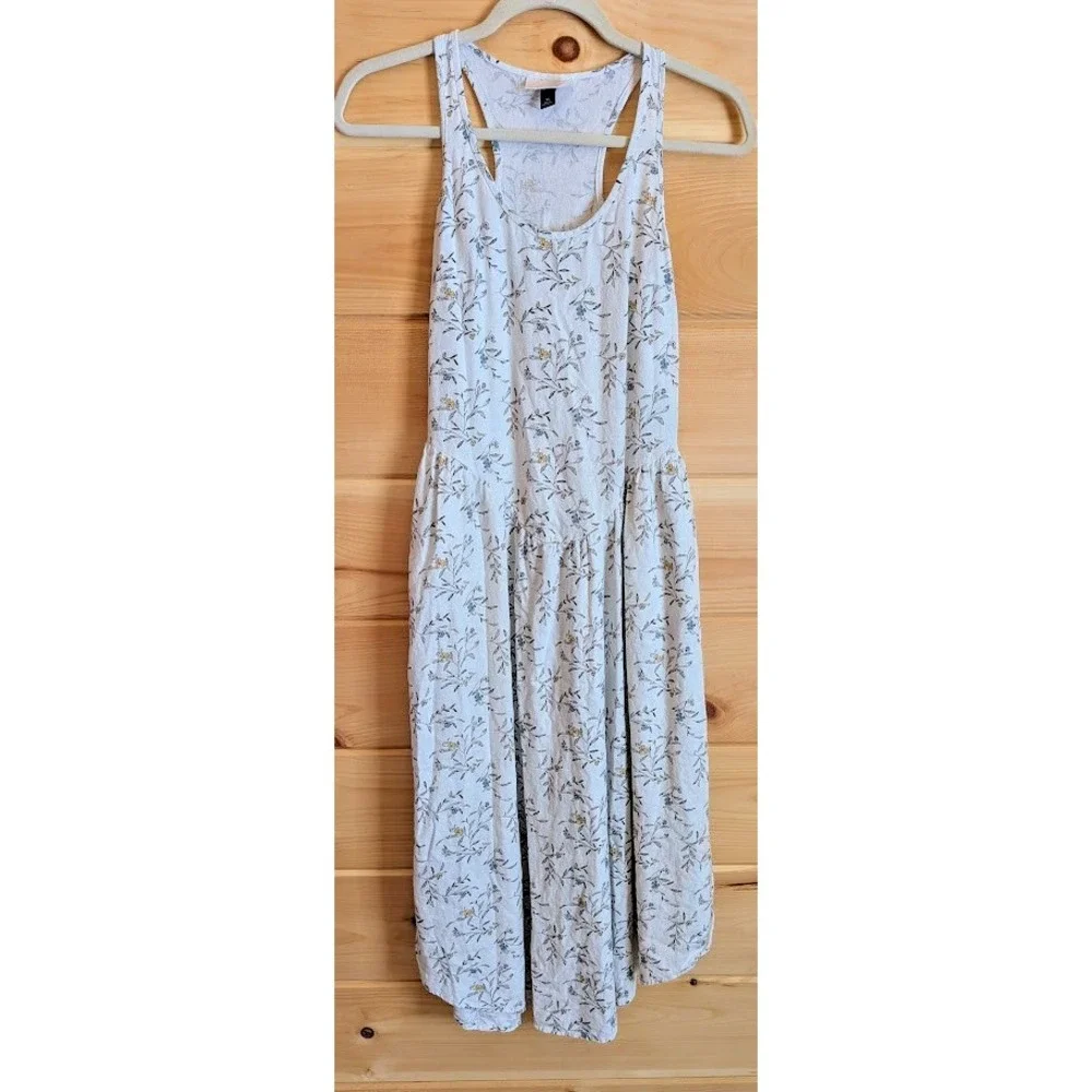 Sun Dress XS Floral Linen Blend Drop V Waist Flowy Resort Beachy Boho Relaxed - Picture 3 of 12